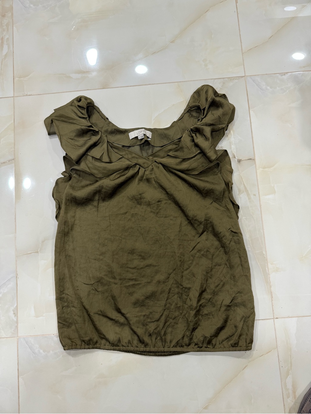 Loft Olive Green Ruffle Sleeve Camisole